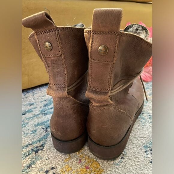 Clarks Minx Judy Leather Lace Up Winter Boots Faux Fur Brown 9 - Picture 4 of 8